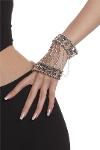 Women's Antique Silver Plated Chain Linked Glove Form Elastic Design Bracelet