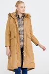 Women faux fur lined hooded trench coat - camel
