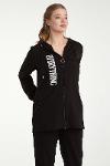 Large size hooded embroidery detailed women tracksuit set - black