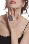 Women's Antique Silver Plated Adjustable Spiral Printed Design Ring