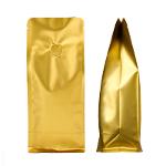 Flat bottom bag gold matt with aroma valve 500g