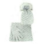 Women's winter set, hat with braids, infinity scarf gloves, gray