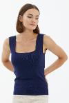 Thick strap knitwear blouse - navy blue