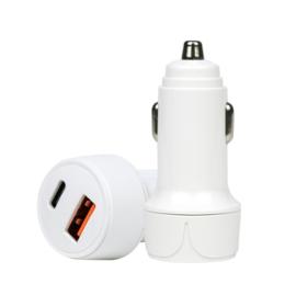 White Dual-Port Car Charger with 1 USB-C  and 1 USB-A Port