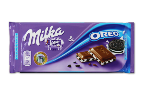 MILKA & OREO Alpine milk chocolate with the cocoa and vanilla cream filled confe