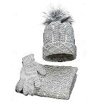 Set for girls winter hat, infinity scarf and gloves, gray