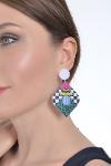 Women's Colorful Printed Plexiglass Studded Model Design Earrings