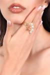 Women's Gold Color Plated Pearl Detailed Design Ring