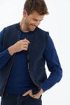 Vertical collar nubuck tricot knitwear vest - navy blue