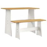 Dining table with bench solid pine wood honey brown and white