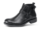 Men's black boots with decorative buckles and ribbing