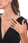 Women's Antique Silver Plated Geometric Chain Necklace & Bracelet & Earring Set
