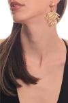 Women's Matte Gold Plated Studded Model Tree Form Design Earrings