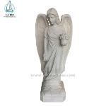 White Marble Sculpture Angel Holding Flower Carved Statues