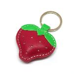 Leather Keychain Red Strawberry Handmade