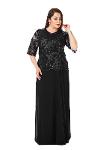 Plus Size Black Color Short Sleeve Long Evening Dress