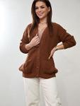 Loose women's sweater with buttons brown 0582