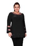 Large Size Black Color Lycra Tulle Detailed Tunic
