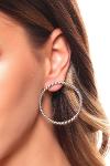 Women's Antique Silver Plated Studded Model Stud Printed Full Hoop Earrings
