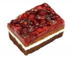 Raspberry-vanilla cream cake, pre-cut