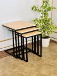 3-Seat C Nesting Coffee Table with Metal Legs-Yenice Oak
