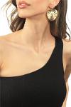 Women's Matte Gold Plated Interlocking Model Leaf Earrings
