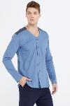 Men shoulder detailed pajamas set - blue - navy blue