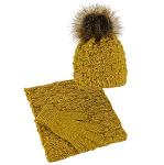 Hat infinity scarf winter gloves for women mustard with a pompom