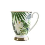 Tall Fancy Footed Mug Emerald Eden Leaves And Birds 6pk
