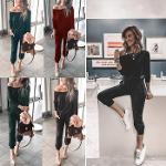 Women Solid Color Casual Long Sleeve Pocket Lace Jumpsuit