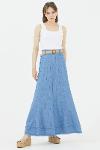 Pieced denim skirt with straw belt at waist - ace blue