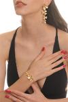 Women's Matte Gold Plated Adjustable Open Band Clover Bracelet & Earring Set