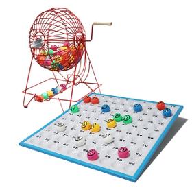 Bingo game set with cage bingo board and balls 
