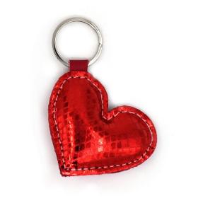 Shiny Red Heart Handmade Leather Keychain - Valentine Gift
