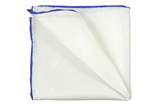 White silk hand-rolled pocket square 30x30cm, royal blue