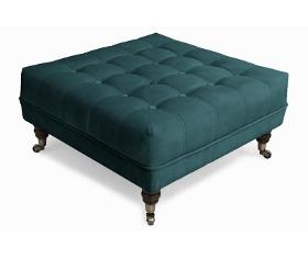 Footstool Chesterfield in turquiose, 70x70x32 cm