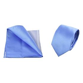 Italian satin microfiber tie set, pocket square, light blue