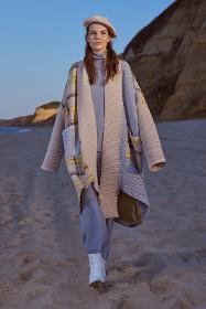 Shawl collar long knitwear cardigan - beige