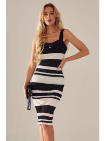 Fitted dress with straps, black and white PR0205567