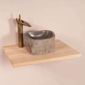 OAK WASHBASIN TOP WITH WASH BOWL AND WATERFALL TAP