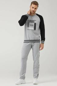 Men front printed two color tracksuit suit - grey