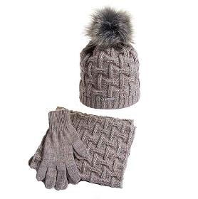 Winter women's / girls' hat infinity scarf gloves, cappuccino