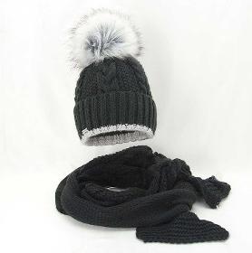 Set in braids, hat with pompom, scarf black