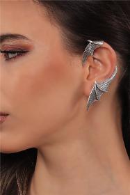 Women's Antique Silver Plated Studded Model Ear Cuff Left Ear Bat Earring