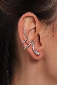 Women's Antique Silver Plated Compressed Model Snake Formed Cartilage Earrings