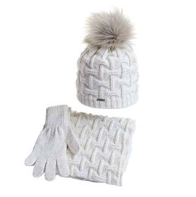 Winter women's / girls' hat infinity scarf gloves, ecru