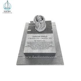 Natural Stone Tombstone Hand Holding Baby Slant Monument
