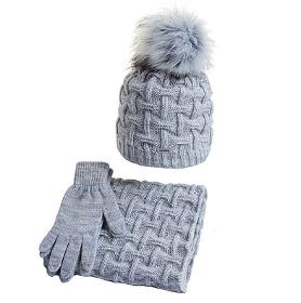 Winter women's / girls' hat infinity scarf gloves, gray