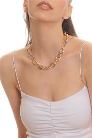Women's Gold Color Plated Colorful Enameled Thick Chain Necklace
