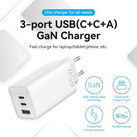 65W GaN USB C Charger Block 3 Port